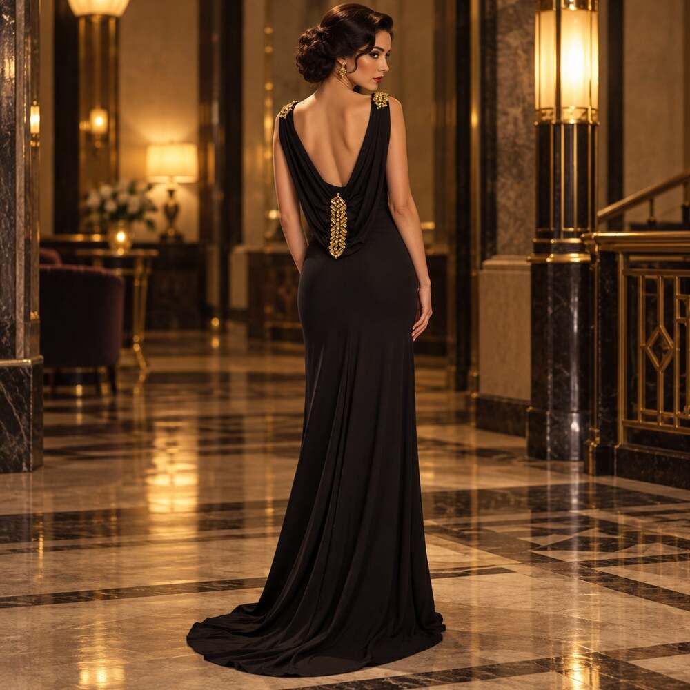 Camille La Vie Beaded Floor Length Gown Sz 6 Old Hollywood Grecian New Years
